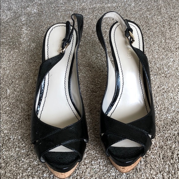 Nine West Black Patent & Cork Wedge Heels - Picture 2 of 8